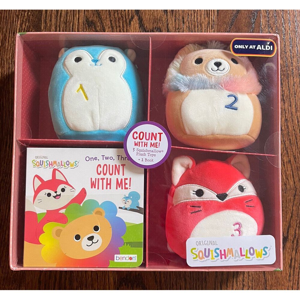 NEW Squishmallow Aldi Exclusive "Count‎ With Me" Book Gift Set 3 Soft Plush 4.5"